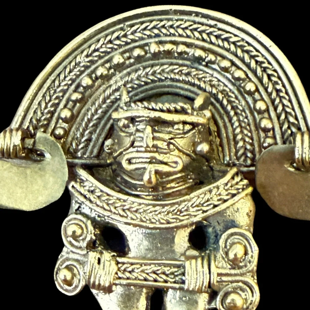 Miriam Haskell Pre-Columbian Tumbaga Cacique Chieftain Headgear Scepter Pendant - Picture 3 of 4